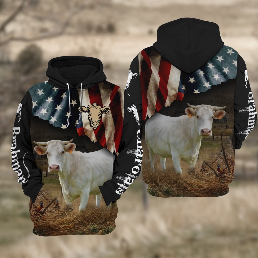 Charolais Cattle US Flag All Over Printed Hoodie TT, Farmer Hoodie, Farm Themed Shirts, Farm Tee Shirts