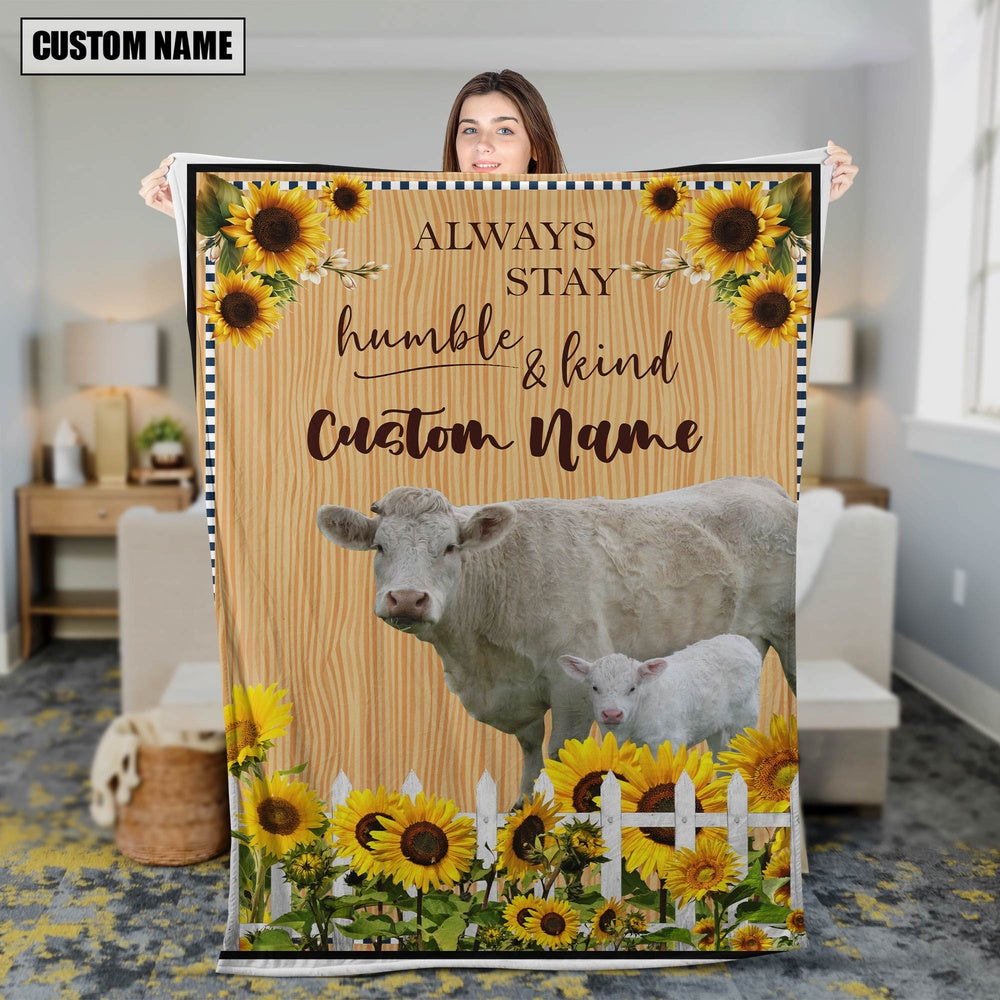Charolais Custom Name Always Stay Humble and Kind Blanket, Farm Blanket, Farm Animal Blanket