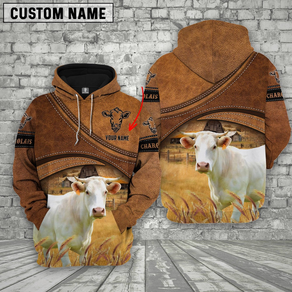 Charolais Customized Name Brown Race Hoodie, Farmer Hoodie, Custom Farm Shirts, Farmer T Shirt