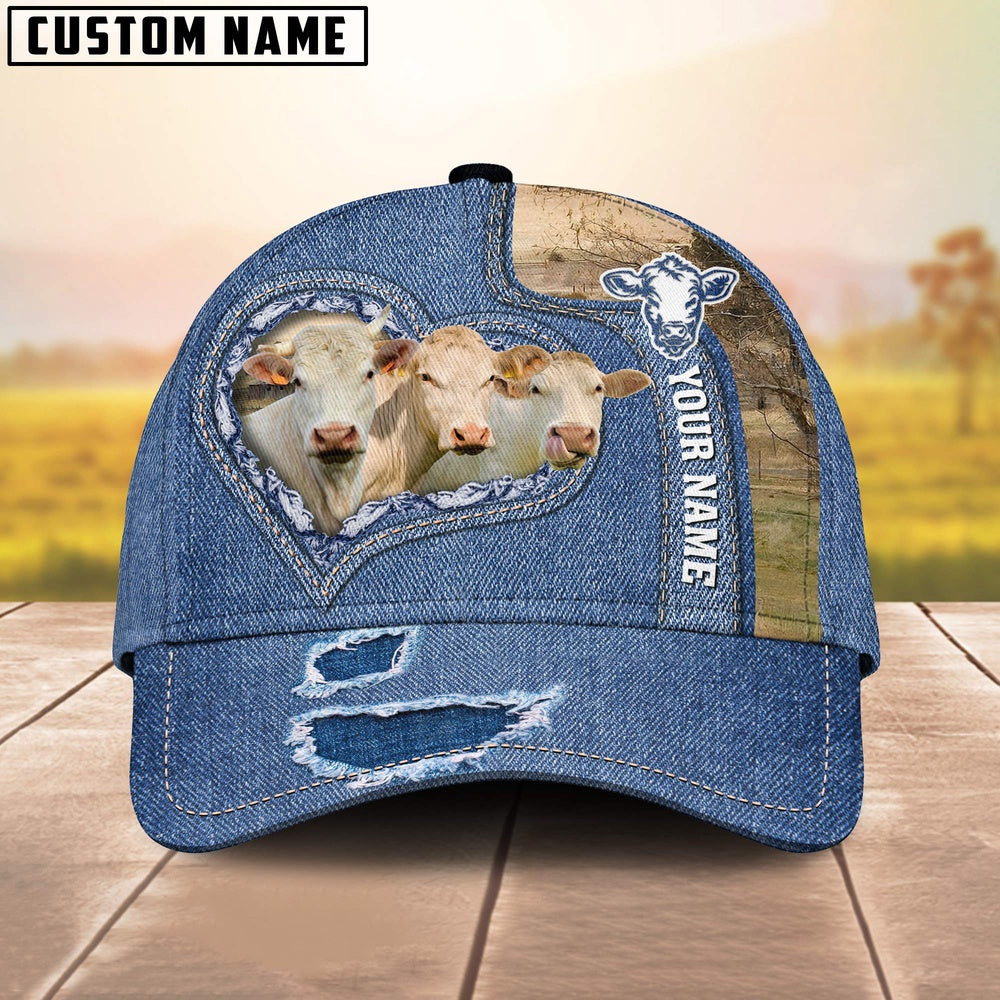 Charolais Customized Name Denim Cap, Farmer Cap, Vintage Farmer Hat, Mens Farmer Hats, Cap For Farmers
