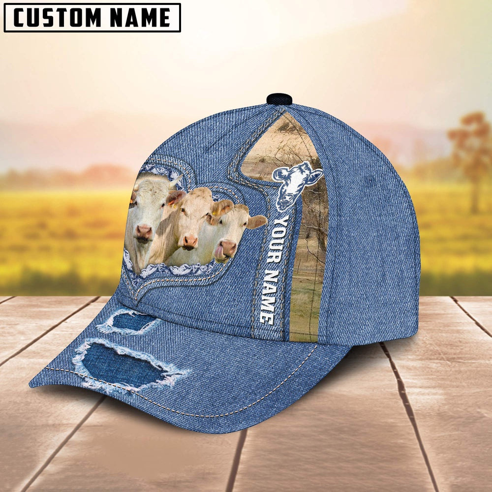 Charolais Customized Name Denim Cap, Farmer Cap, Vintage Farmer Hat, Mens Farmer Hats, Cap For Farmers