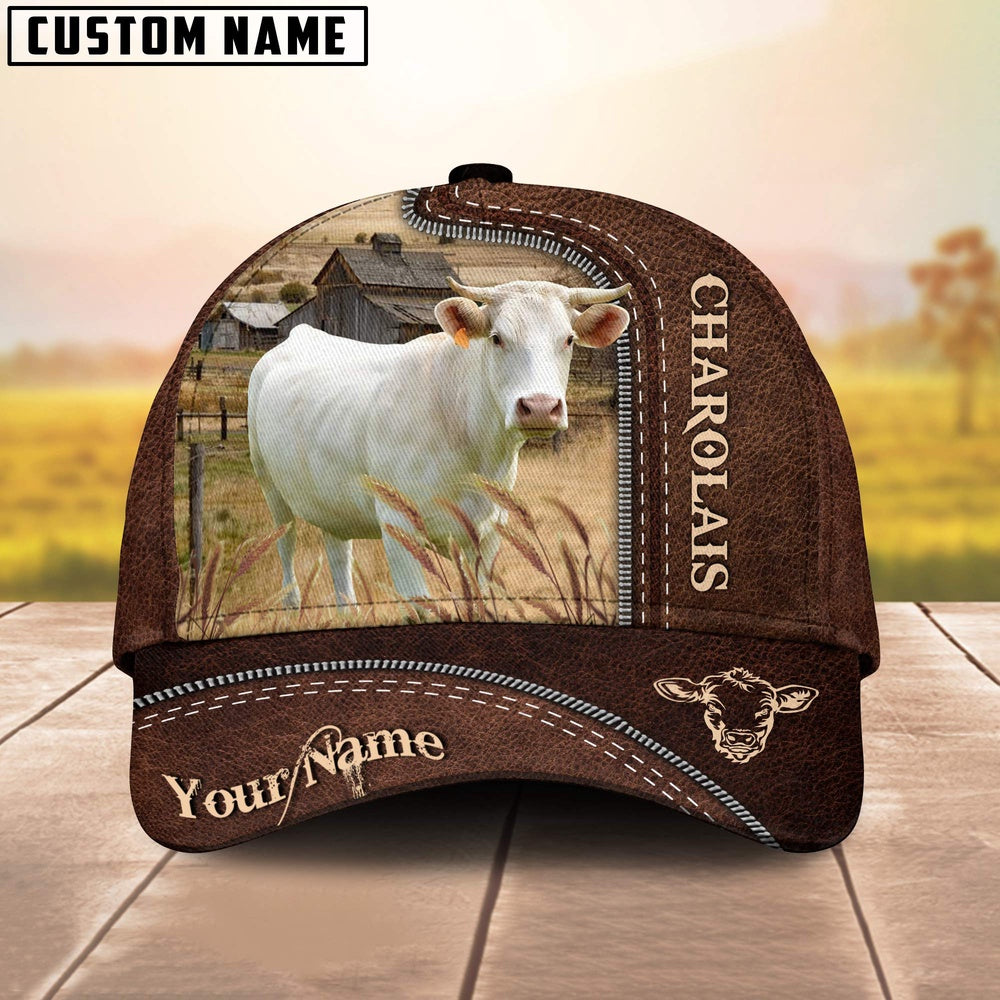 Charolais Customized Name Leather Pattern Cap, Farmer Cap, Vintage Farmer Hat, Mens Farmer Hats, Cap For Farmers