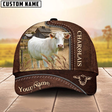 Charolais Customized Name Leather Pattern Cap, Farmer Cap, Vintage Farmer Hat, Mens Farmer Hats, Cap For Farmers