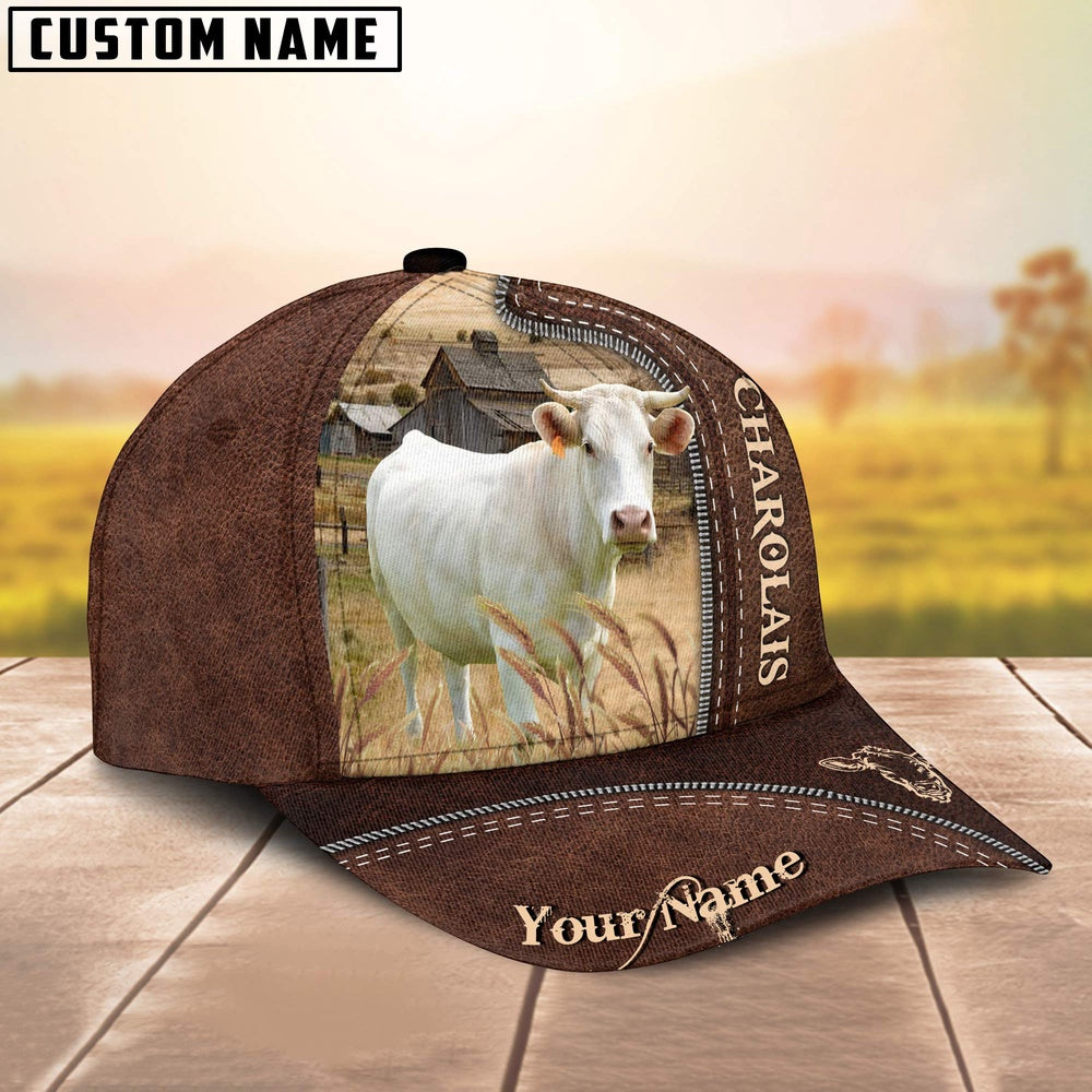 Charolais Customized Name Leather Pattern Cap, Farmer Cap, Vintage Farmer Hat, Mens Farmer Hats, Cap For Farmers