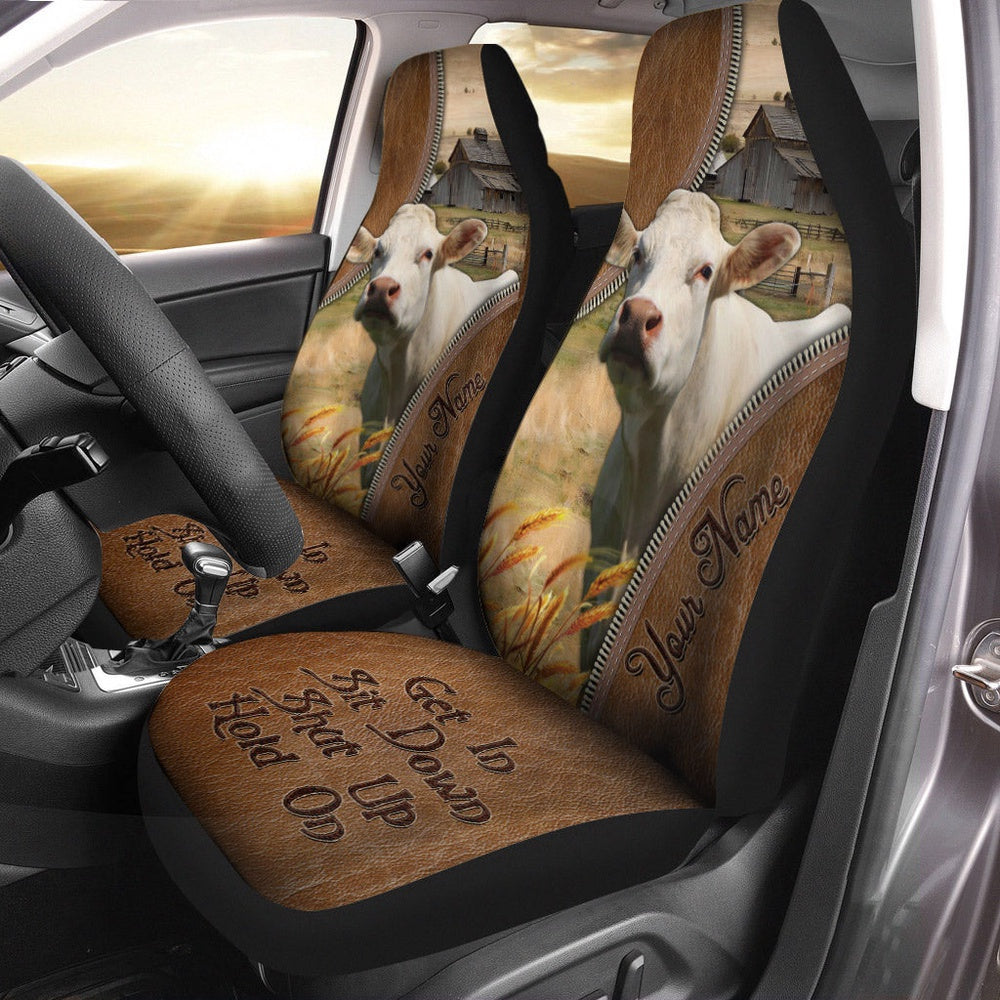 Charolais Customized Name Leather Pattern Car Seat Cover, Car Seat Cover, Farm Car Seat Cover, Pet Seat Covers