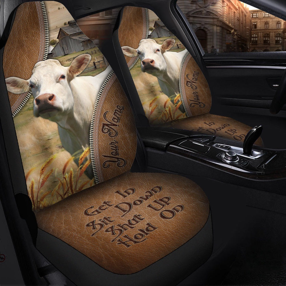 Charolais Customized Name Leather Pattern Car Seat Cover, Car Seat Cover, Farm Car Seat Cover, Pet Seat Covers