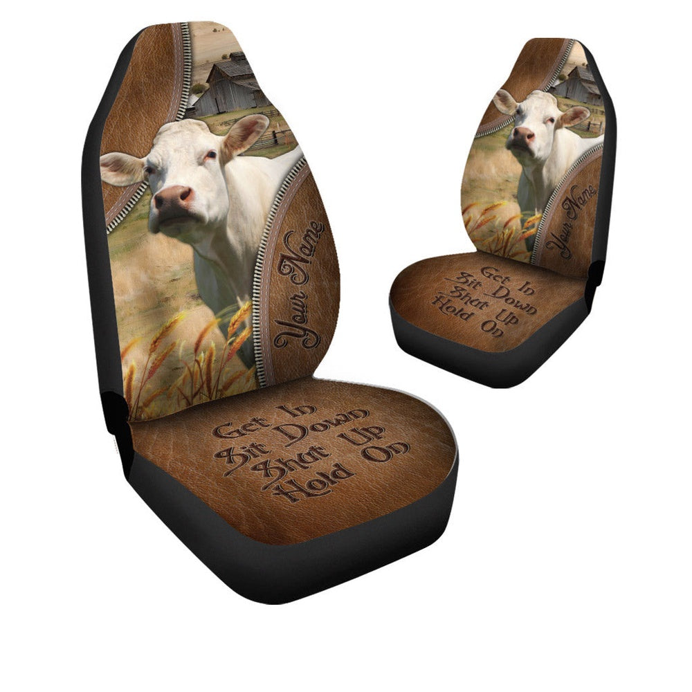 Charolais Customized Name Leather Pattern Car Seat Cover, Car Seat Cover, Farm Car Seat Cover, Pet Seat Covers