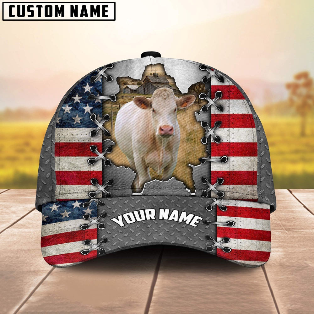 Charolais Customized Name US Flag Cap, Farmer Cap, Vintage Farmer Hat, Mens Farmer Hats, Cap For Farmers