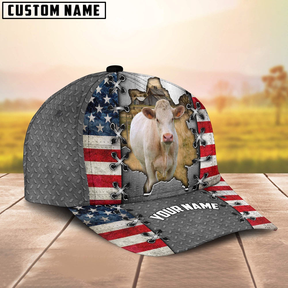 Charolais Customized Name US Flag Cap, Farmer Cap, Vintage Farmer Hat, Mens Farmer Hats, Cap For Farmers