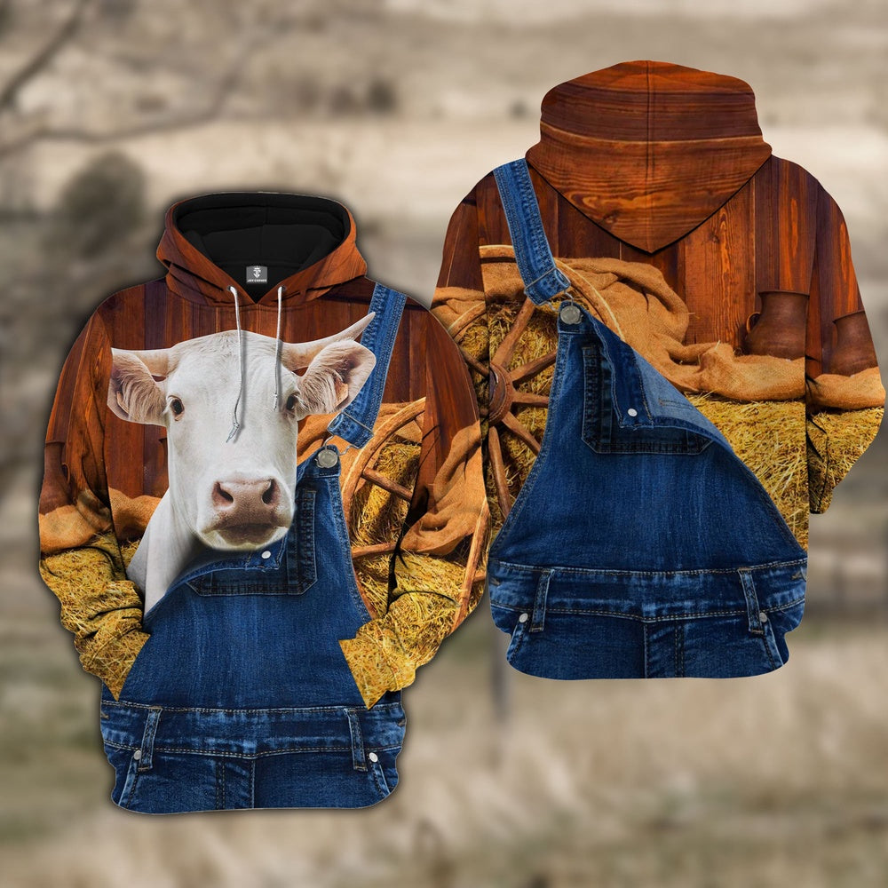 Charolais Farm Of Farmer Cattle Personalized All Over Printed Hoodie, Farmer Hoodie, Custom Farm Shirts, Farmer T Shirt