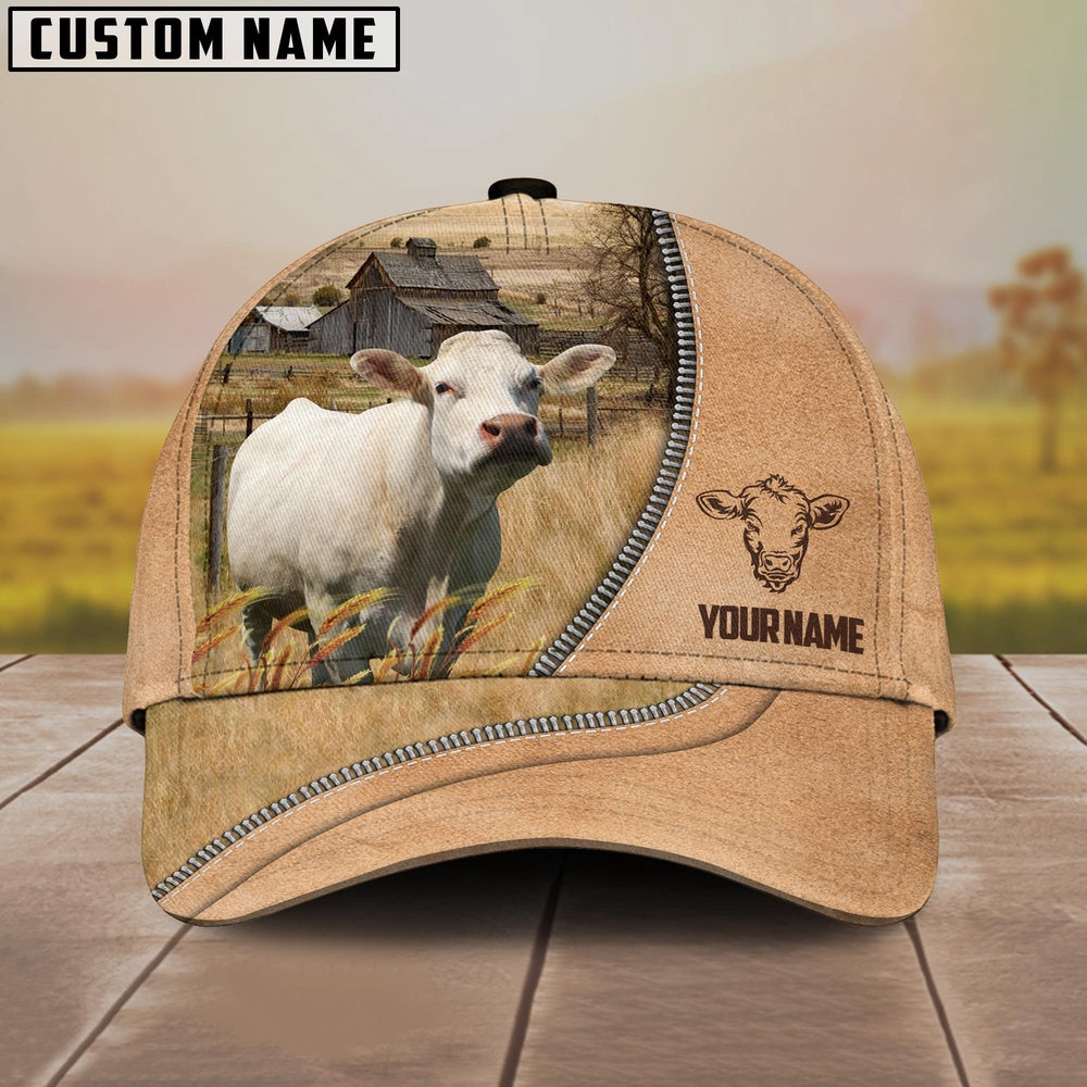 Charolais Farming Light Brown Customized Name Cap, Farmer Cap, Vintage Farmer Hat, Mens Farmer Hats, Cap For Farmers