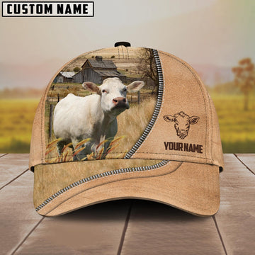 Charolais Farming Light Brown Customized Name Cap, Farmer Cap, Vintage Farmer Hat, Mens Farmer Hats, Cap For Farmers