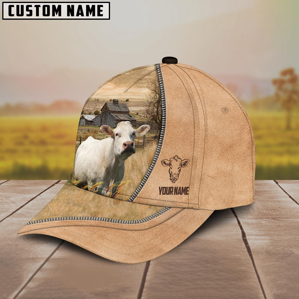 Charolais Farming Light Brown Customized Name Cap, Farmer Cap, Vintage Farmer Hat, Mens Farmer Hats, Cap For Farmers