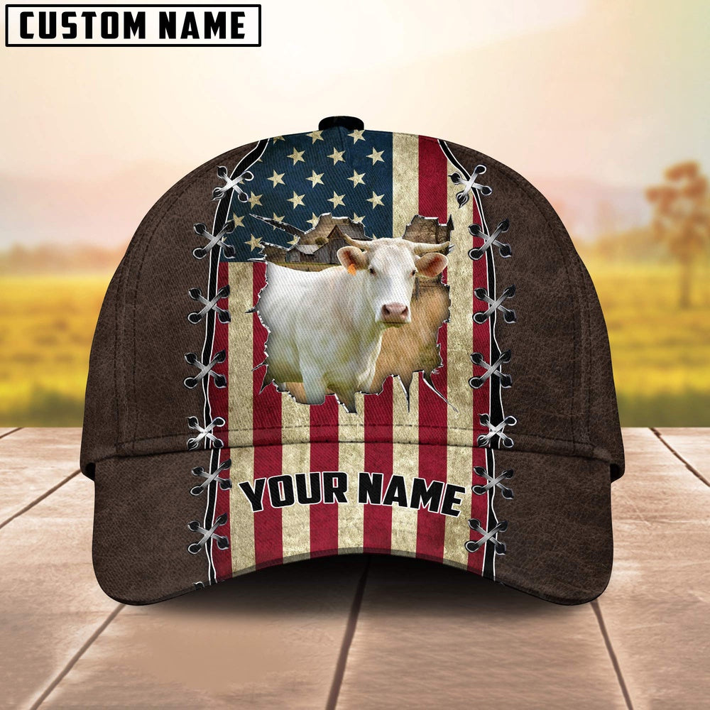 Charolais Flag Customized Name Denim Cap, Farmer Cap, Vintage Farmer Hat, Mens Farmer Hats, Cap For Farmers