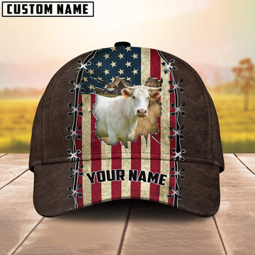 Charolais Flag Customized Name Denim Cap, Farmer Cap, Vintage Farmer Hat, Mens Farmer Hats, Cap For Farmers
