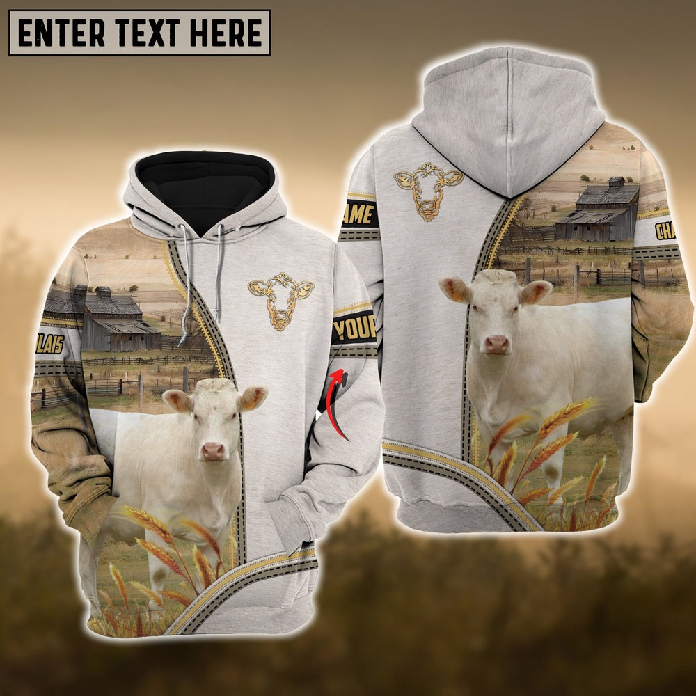Charolais Fur And Zipper Pattern Personalized 3D Hoodie, Farmer Hoodie, Custom Farm Shirts, Farmer T Shirt