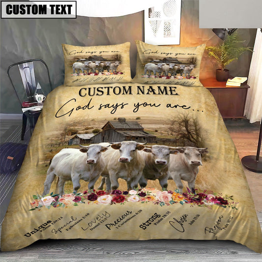 Charolais God Says You Are Custom Name Bedding Set, Farm Bedding Set, Farmhouse Bedding Set