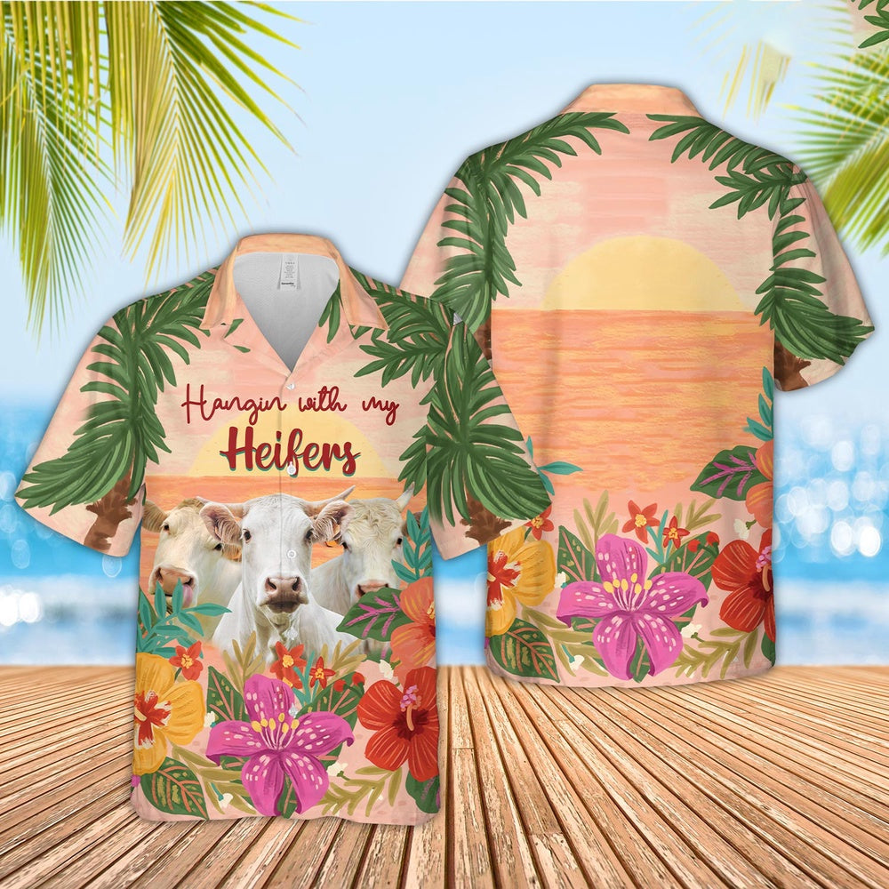 Charolais Hangin with my Heifers Hawaiian Shirt, Farm Hawaiian Shirt, Farmer Hawaii