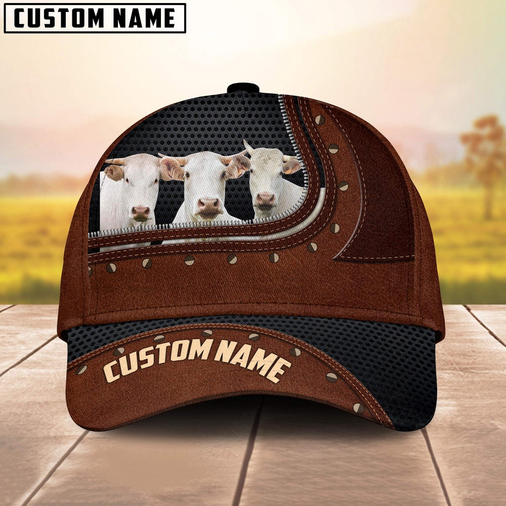 Charolais Happiness Zipper Pattern Customized Name Cap, Farmer Cap, Vintage Farmer Hat, Mens Farmer Hats, Cap For Farmers