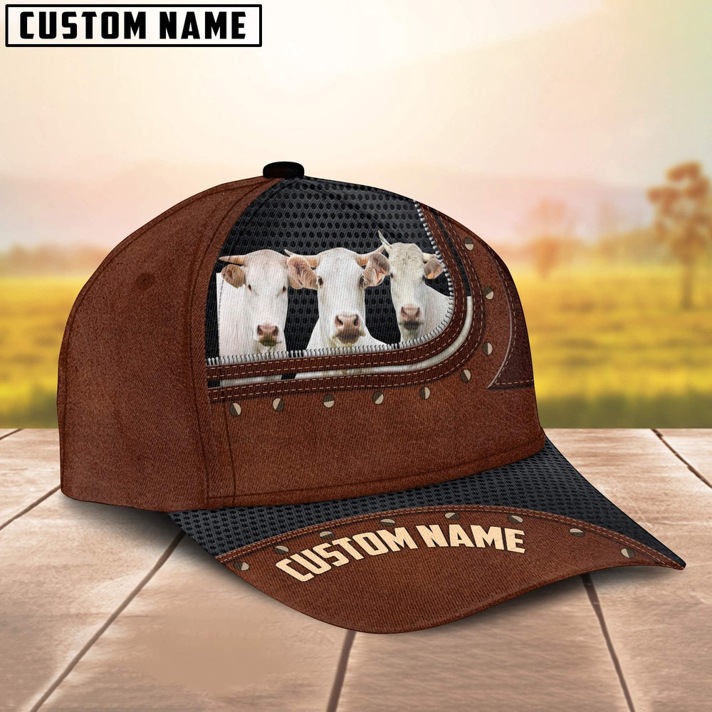 Charolais Happiness Zipper Pattern Customized Name Cap, Farmer Cap, Vintage Farmer Hat, Mens Farmer Hats, Cap For Farmers