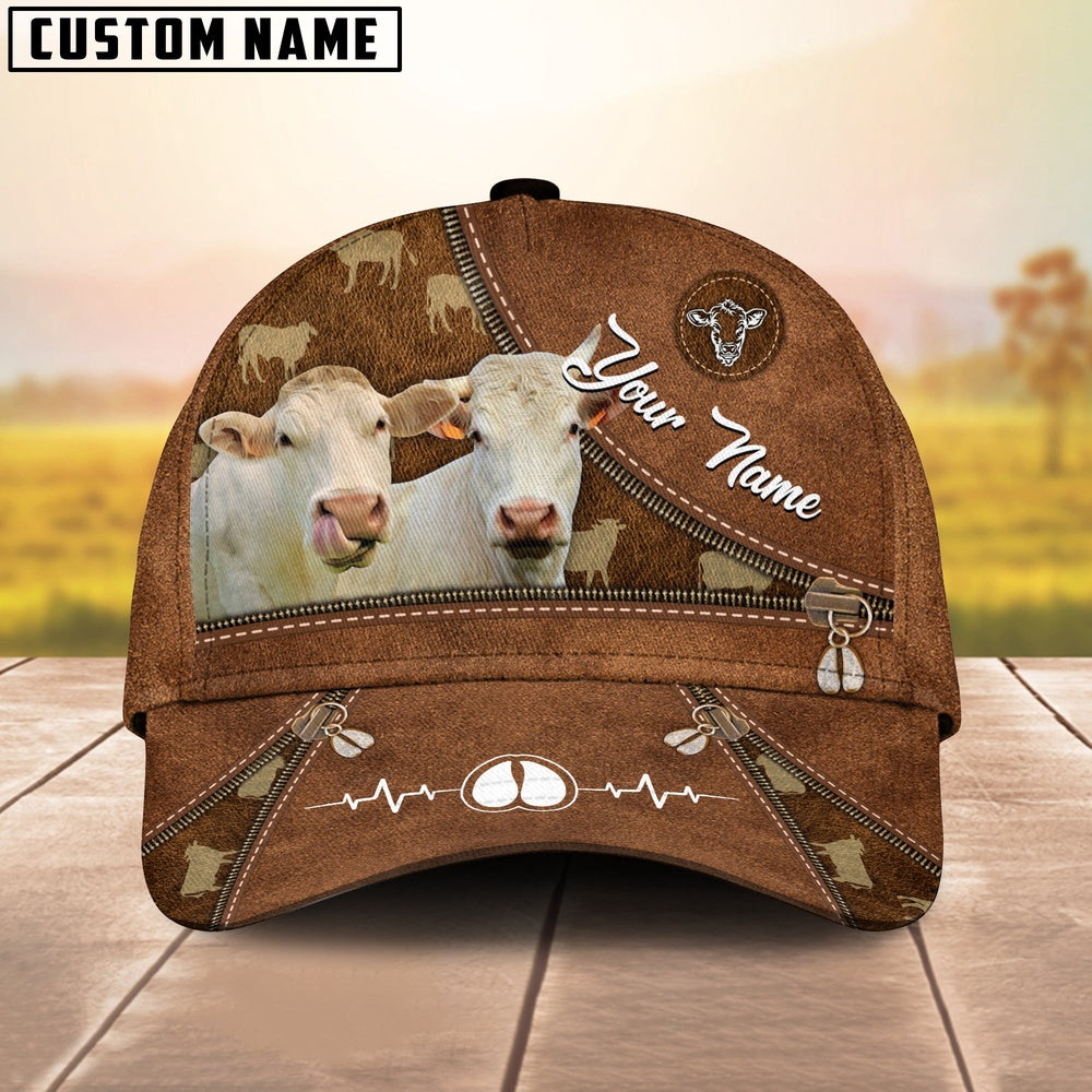 Charolais Heart Line Farm Lover Pattern Customized 3D Cap, Farmer Cap, Vintage Farmer Hat, Mens Farmer Hats, Cap For Farmers