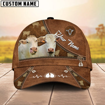 Charolais Heart Line Farm Lover Pattern Customized 3D Cap, Farmer Cap, Vintage Farmer Hat, Mens Farmer Hats, Cap For Farmers