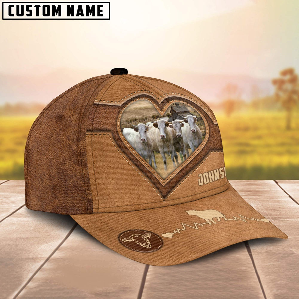 Charolais Heart Shaped Style Customized Name Cap, Farmer Cap, Vintage Farmer Hat, Mens Farmer Hats, Cap For Farmers
