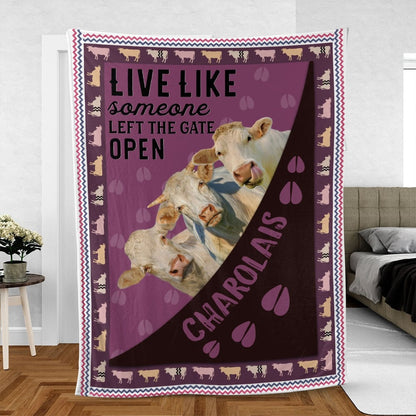 Charolais Hoof Pattern Purple Background Blanket, Farm Blanket, Farm Animal Blanket