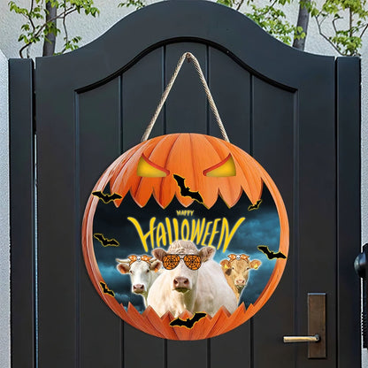 Charolais In Halloween Decoration Pumkpin Happy Halloween Wooden Sign, Farm Wood Sign, Farmhouse Decor Wooden Signs