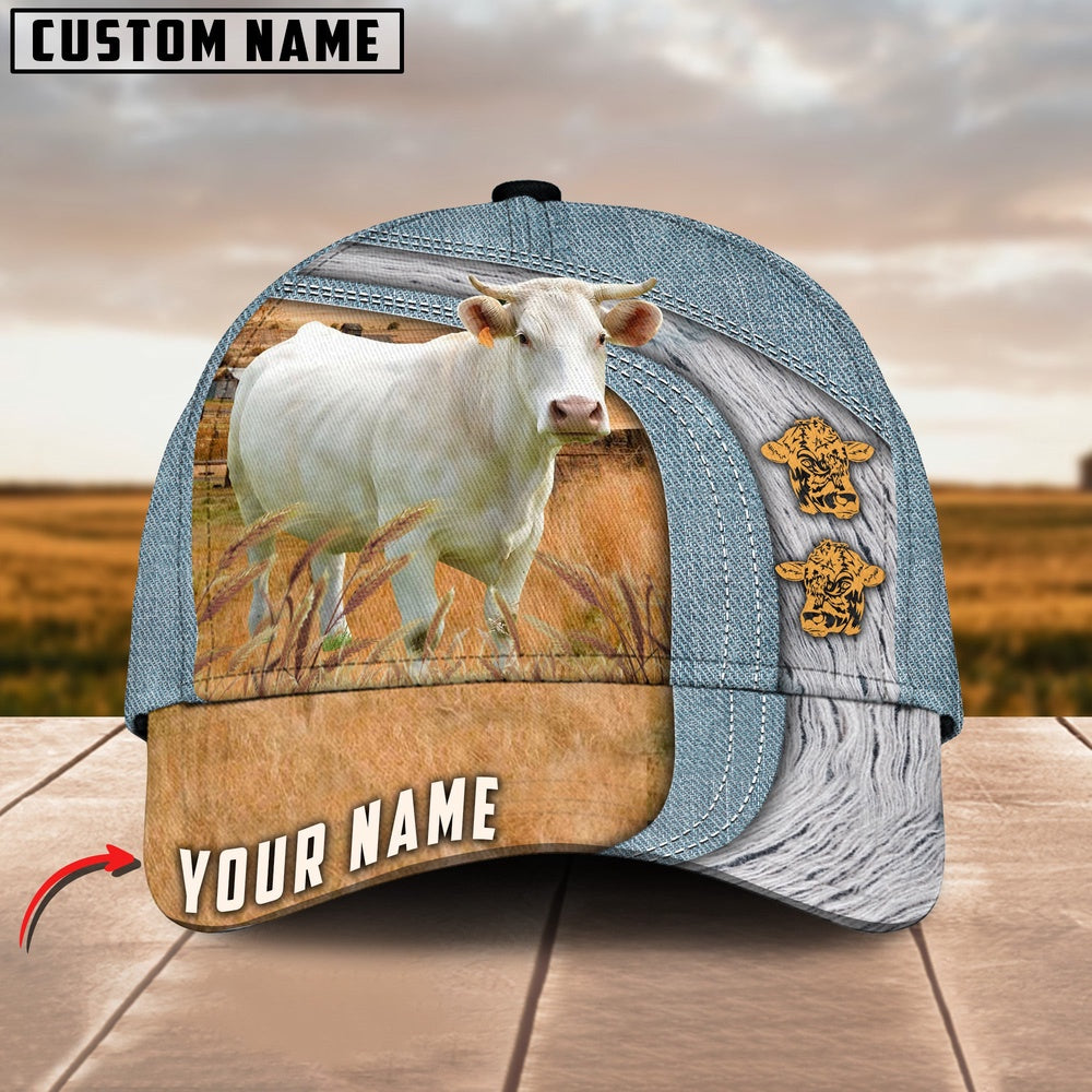 Charolais Jeans Pattern Customized Name Cap, Farmer Cap, Vintage Farmer Hat, Mens Farmer Hats, Cap For Farmers