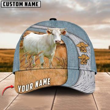 Charolais Jeans Pattern Customized Name Cap, Farmer Cap, Vintage Farmer Hat, Mens Farmer Hats, Cap For Farmers