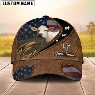 Charolais Leather Pattern American Customized Name Cap, Farmer Cap, Vintage Farmer Hat, Mens Farmer Hats, Cap For Farmers