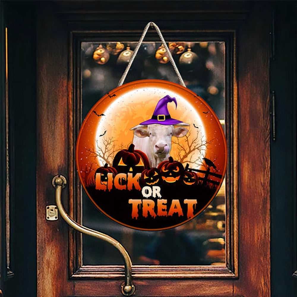 Charolais Lick Or Treat Happy Halloween Wooden Sign, Farm Wood Sign, Farmhouse Decor Wooden Signs