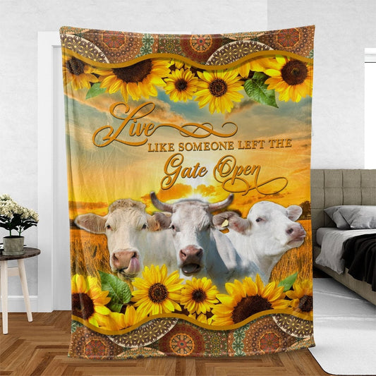Charolais Live Like Someone Left The Gate Open Blanket, Farm Blanket, Farm Animal Blanket