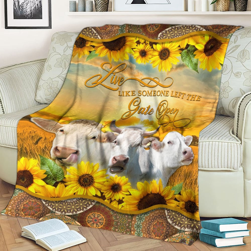 Charolais Live Like Someone Left The Gate Open Blanket, Farm Blanket, Farm Animal Blanket