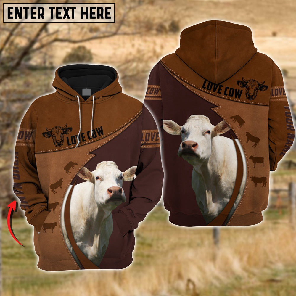 Charolais Love Cattle Leather Pattern Personalized All Over Printed Hoodie, Farmer Hoodie, Custom Farm Shirts, Farmer T Shirt