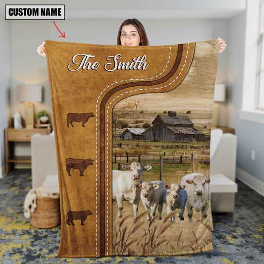 Charolais No Horn Custom Name Blanket Collection, Farm Blanket, Farm Animal Blanket