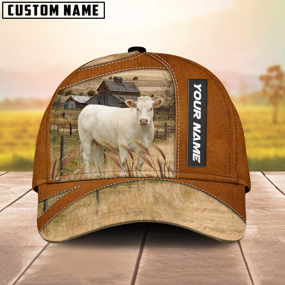 Charolais No Horn Customized Name Brown Cap, Farmer Cap, Vintage Farmer Hat, Mens Farmer Hats, Cap For Farmers