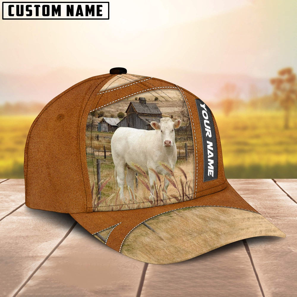 Charolais No Horn Customized Name Brown Cap, Farmer Cap, Vintage Farmer Hat, Mens Farmer Hats, Cap For Farmers