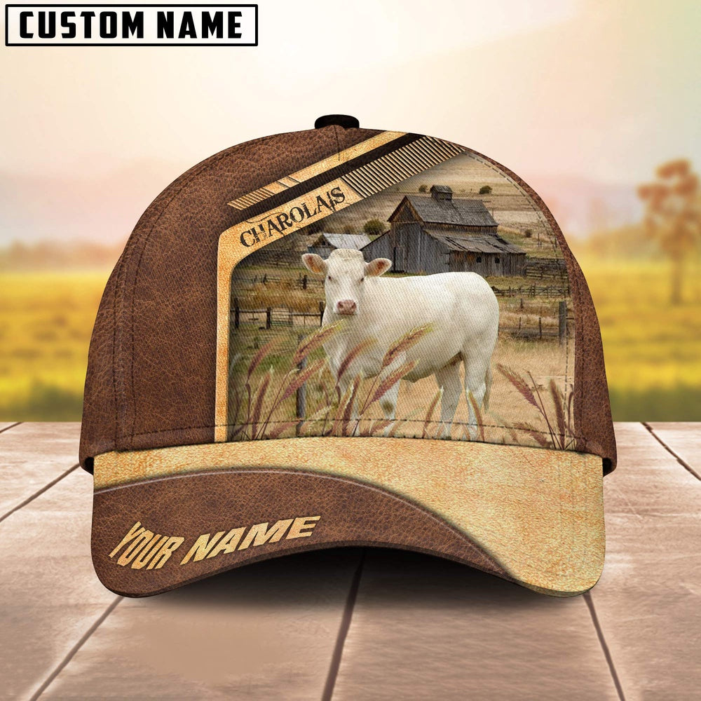 Charolais No Horn Customized Name Brown Farm Cap, Farmer Cap, Vintage Farmer Hat, Mens Farmer Hats, Cap For Farmers