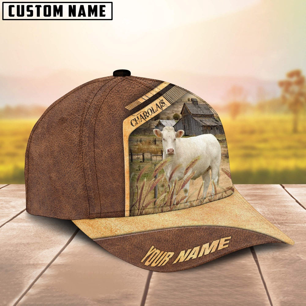 Charolais No Horn Customized Name Brown Farm Cap, Farmer Cap, Vintage Farmer Hat, Mens Farmer Hats, Cap For Farmers
