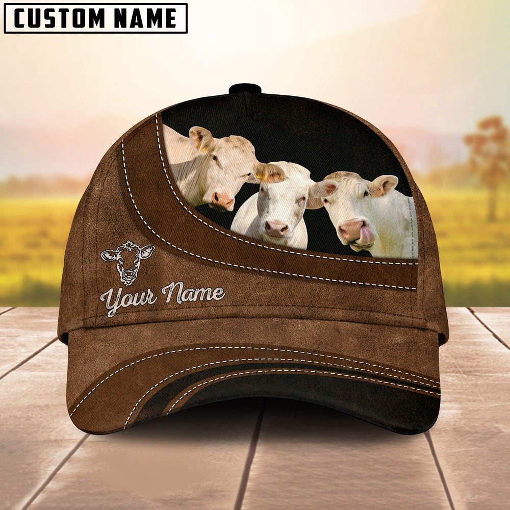 Charolais No Horn Happiness Customized Name Cap, Farmer Cap, Vintage Farmer Hat, Mens Farmer Hats, Cap For Farmers