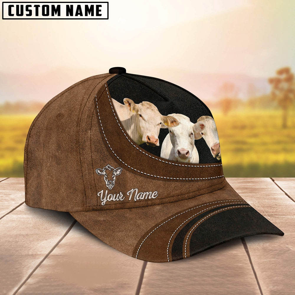 Charolais No Horn Happiness Customized Name Cap, Farmer Cap, Vintage Farmer Hat, Mens Farmer Hats, Cap For Farmers