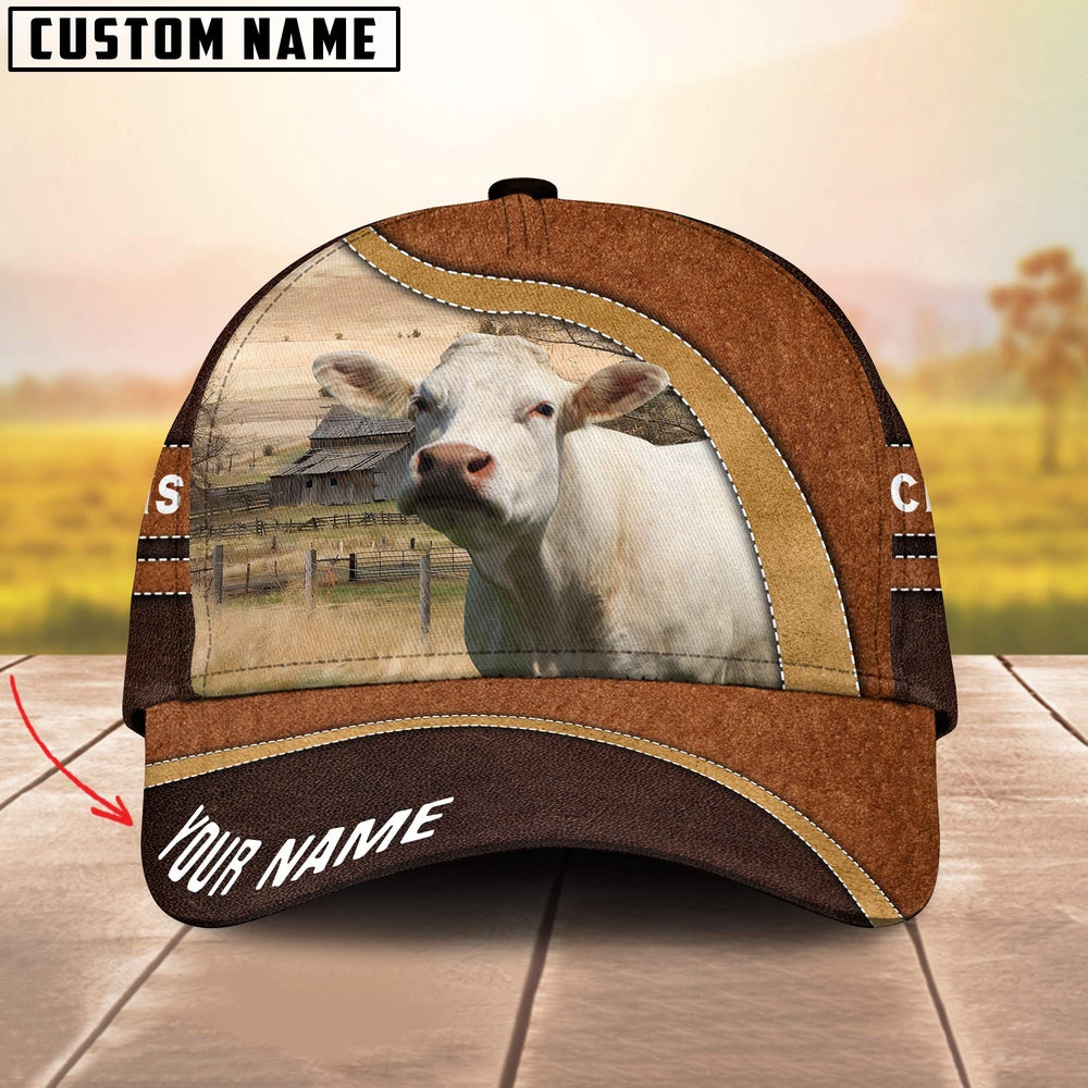 Charolais No Horn Happy Face Customized Name Cap, Farmer Cap, Vintage Farmer Hat, Mens Farmer Hats, Cap For Farmers
