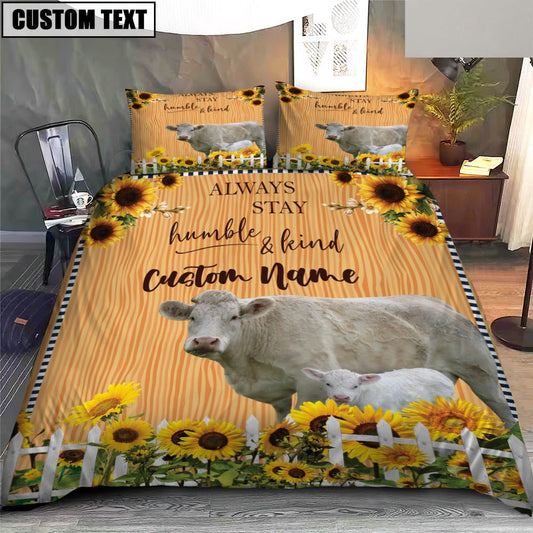 Charolais No Horn Stay Humble And Kind Custom Name Bedding Set, Farm Bedding Set, Farmhouse Bedding Set