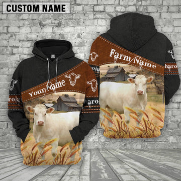 Charolais On Farm Custom Name Printed 3D Black Hoodie, Farmer Hoodie, Custom Farm Shirts, Farmer T Shirt