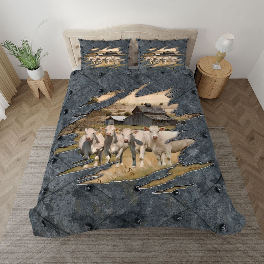 Charolais On The Farm Customized Name Bedding Set, Farm Bedding Set, Farmhouse Bedding Set