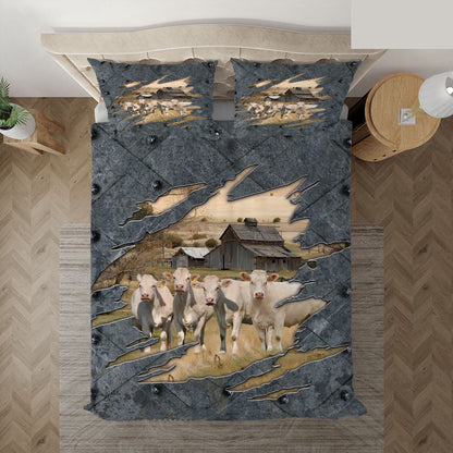 Charolais On The Farm Customized Name Bedding Set, Farm Bedding Set, Farmhouse Bedding Set