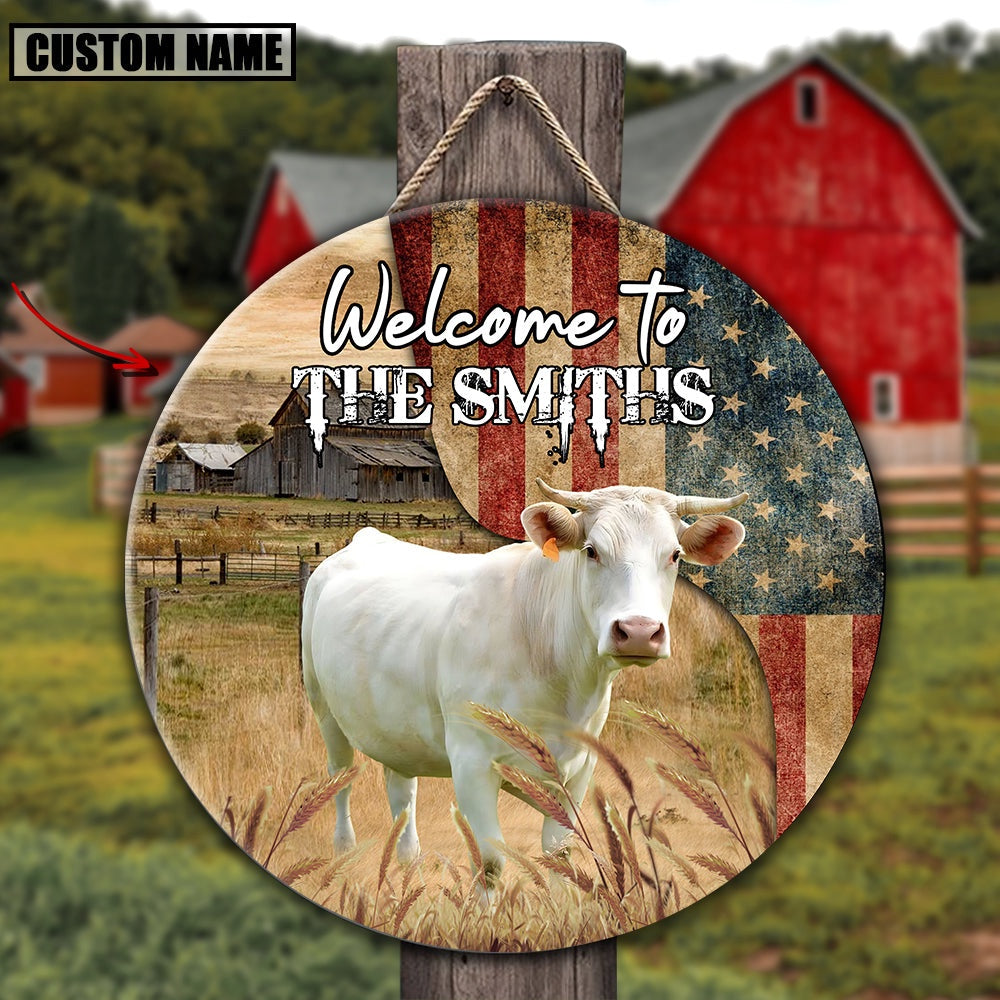 Charolais On The Farm Round Wooden Sign, Farm Wood Sign, Farm House Wood Signs