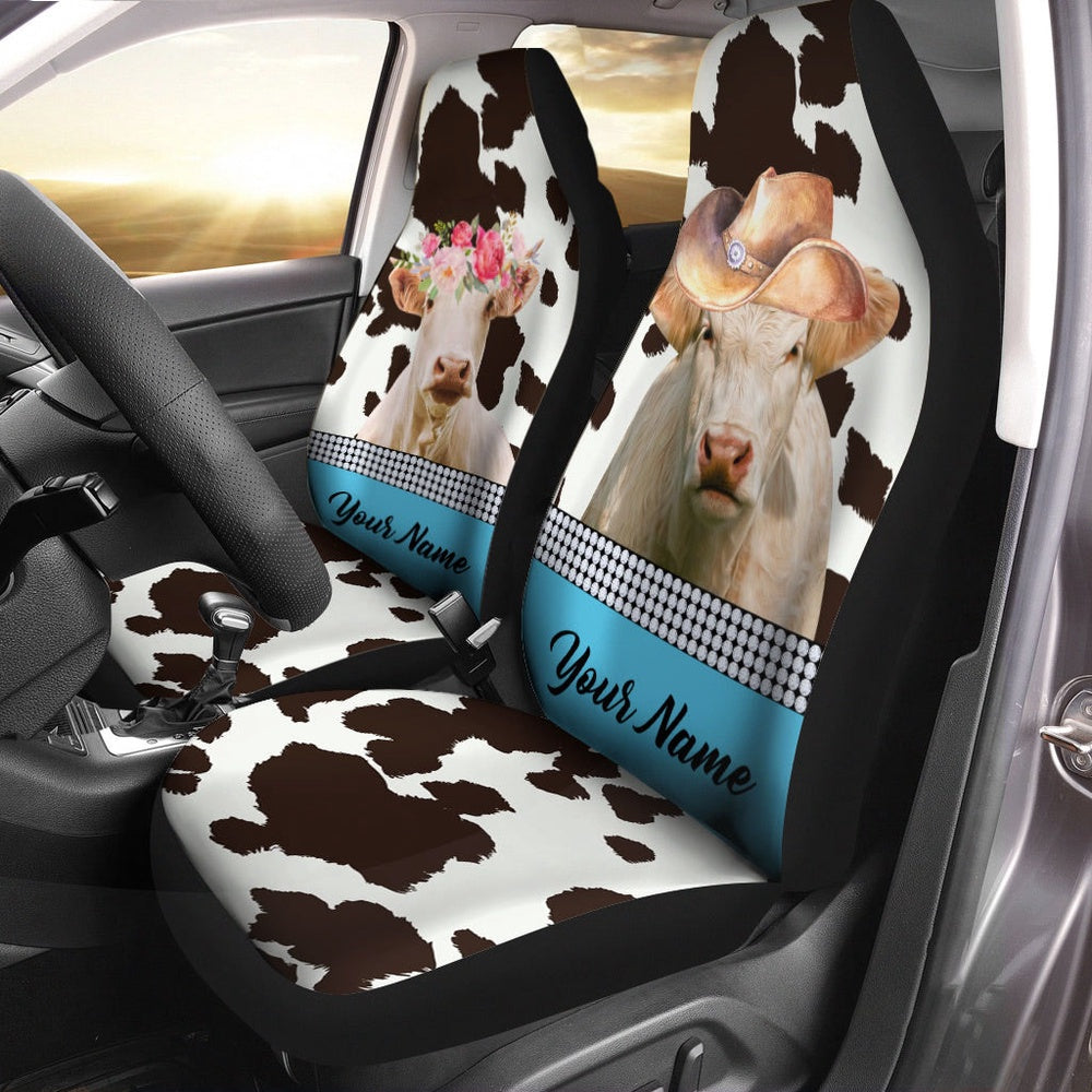 Charolais Pattern Customized Name Dairy Cow Car Seat Cover, Car Seat Cover, Farm Car Seat Cover, Pet Seat Covers